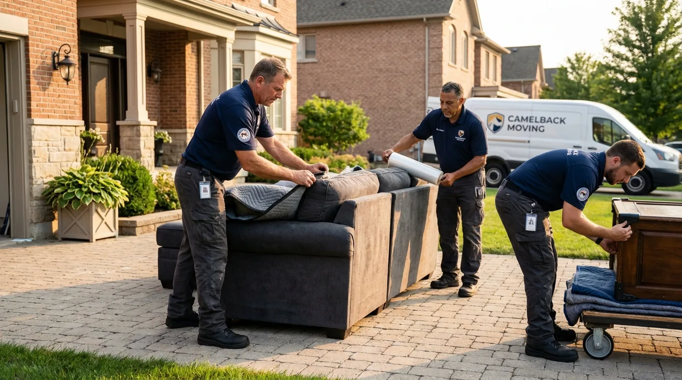 Large estate moving crew wrapping furniture in Coos Bay, OR