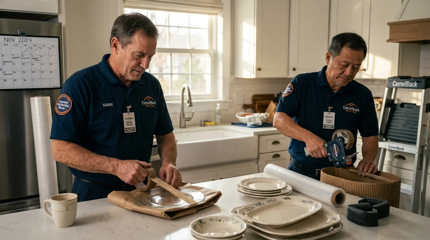 Professional crew packing kitchen dishware in Coos Bay, OR